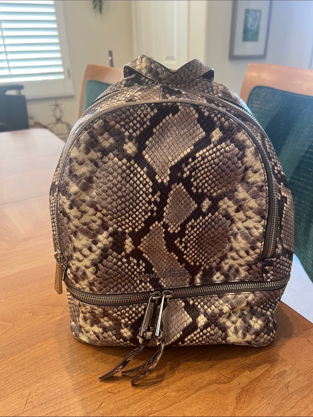 Michael Kors Snake-Print Mini Backpack in Brown and Cream